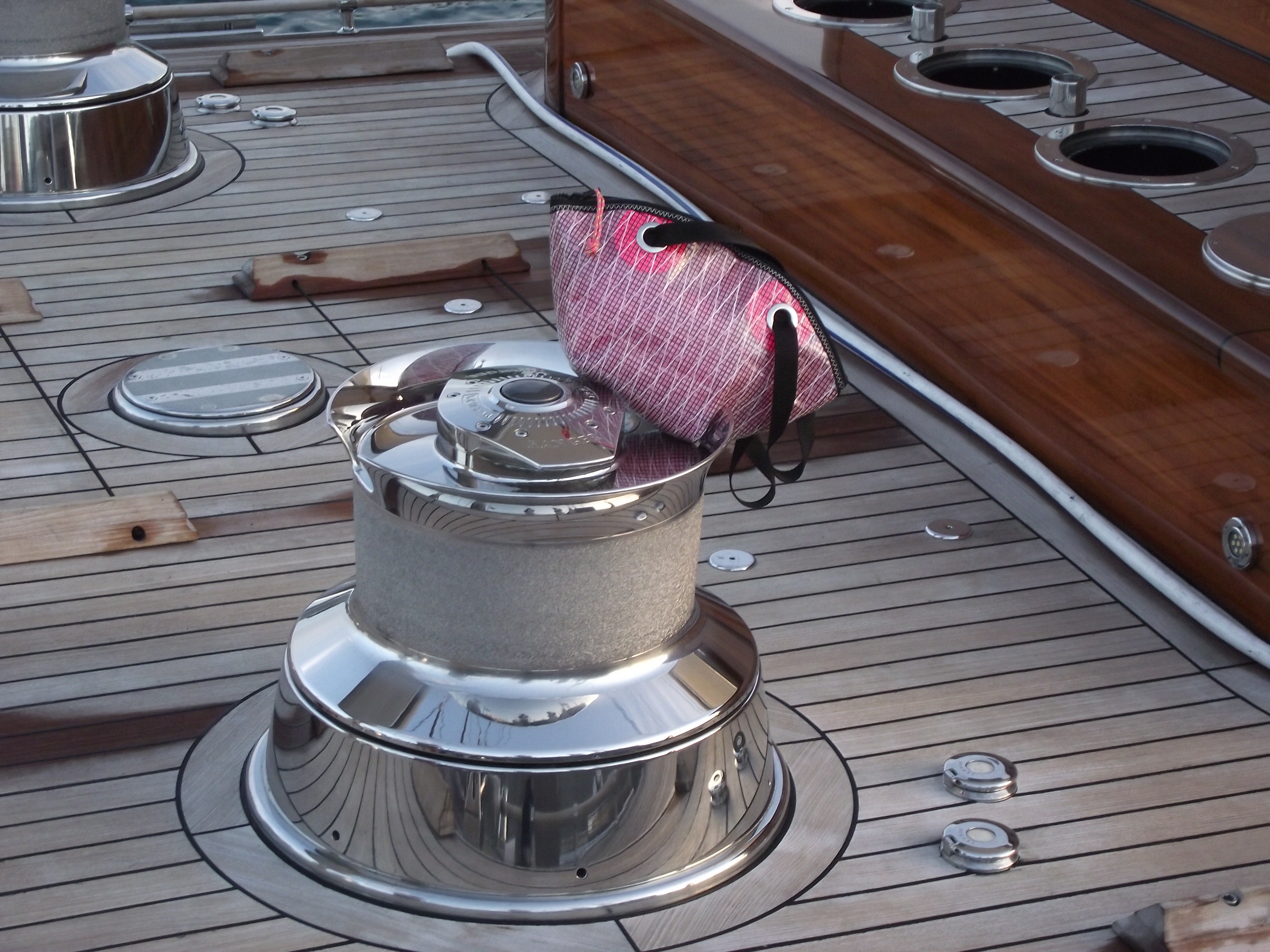 Mylar clam bag on J Class yacht winch